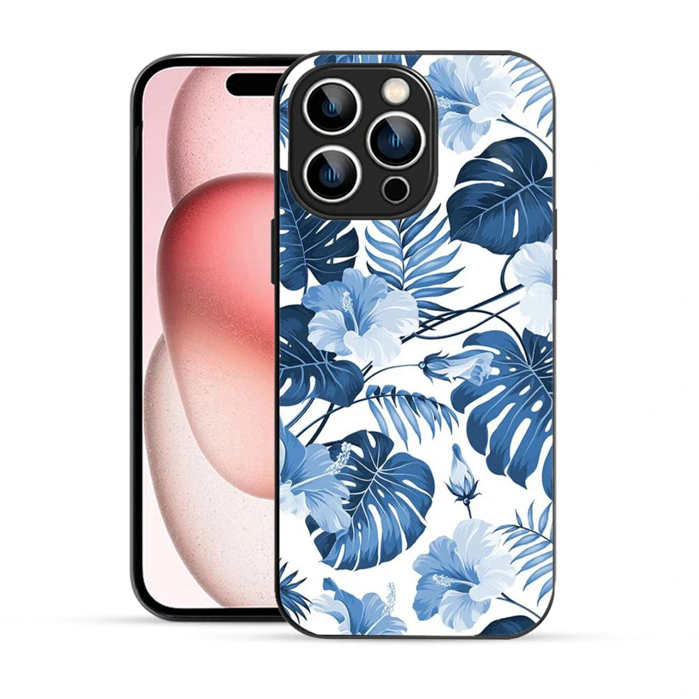 Bornstud Tropical Hibiscus Printed Case for iPhone 15 Pro Max Blue