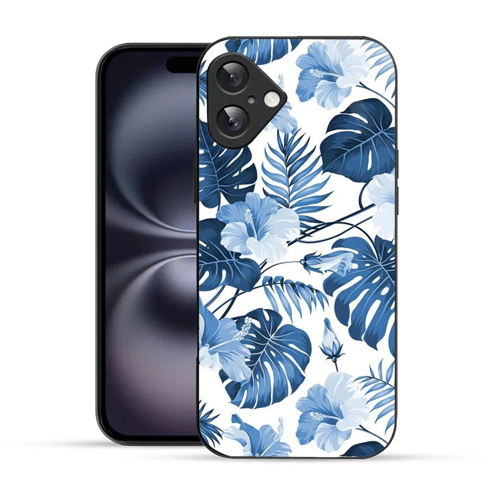 Bornstud Tropical Hibiscus Printed Case for iPhone 16 Blue