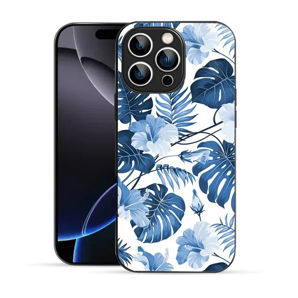 Bornstud Tropical Hibiscus Printed Case for iPhone 16 Pro Max Blue