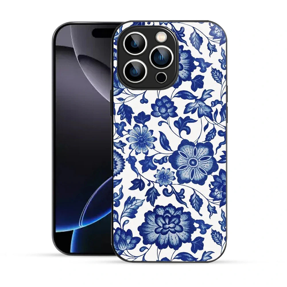 Bornstud  Vintage Floral Blue Printed Case for iPhone 16 Pro Max