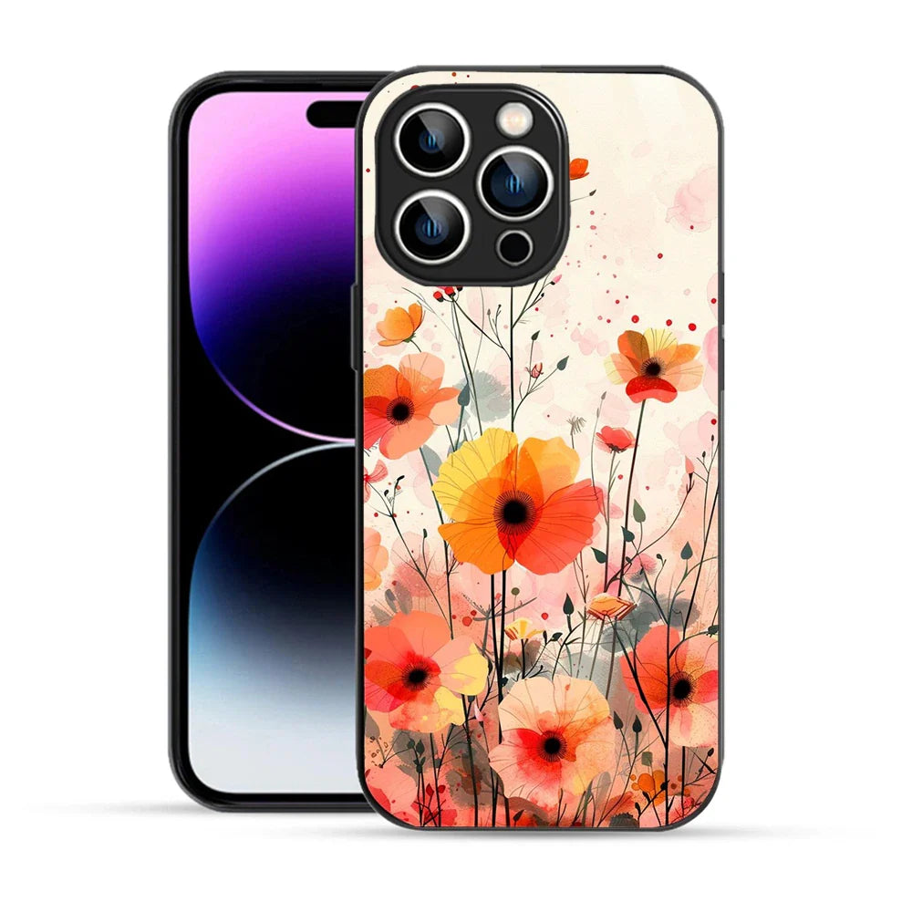 Bornstud Blooming Poppy Floral Printed Case for iPhone 14 Pro orange