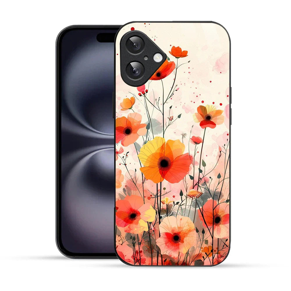 Bornstud Blooming Poppy Floral Printed Case for iPhone 16 orange