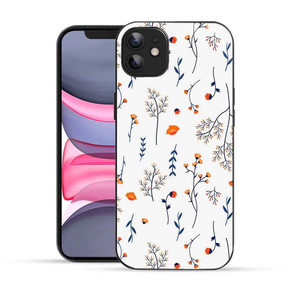 Bornstud Autumn Floral Sketch Printed Case for iPhone 11 Blue & Orange