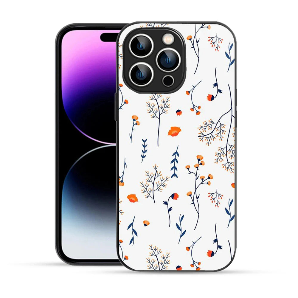 Bornstud Autumn Floral Sketch Printed Case for iPhone 14 Pro Blue & Orange