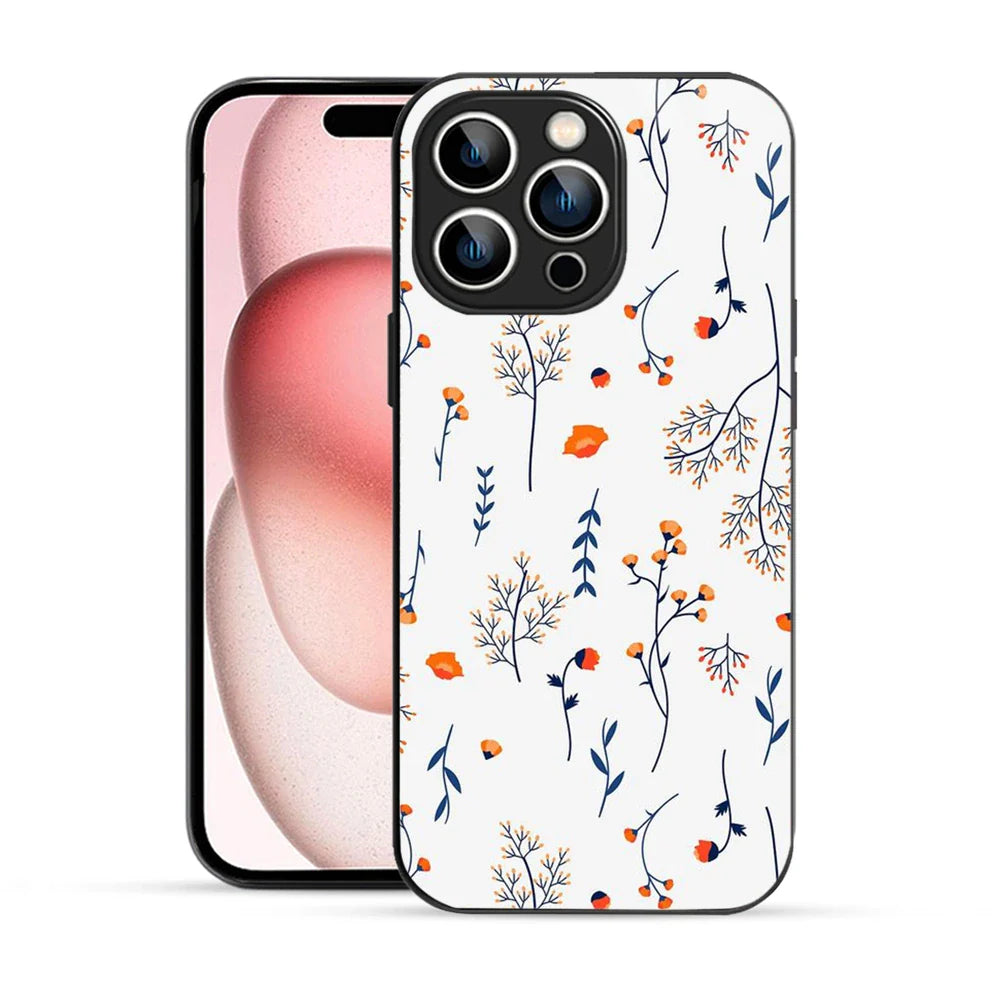 Bornstud Autumn Floral Sketch Printed Case for iPhone 15 Pro Max Blue & Orange