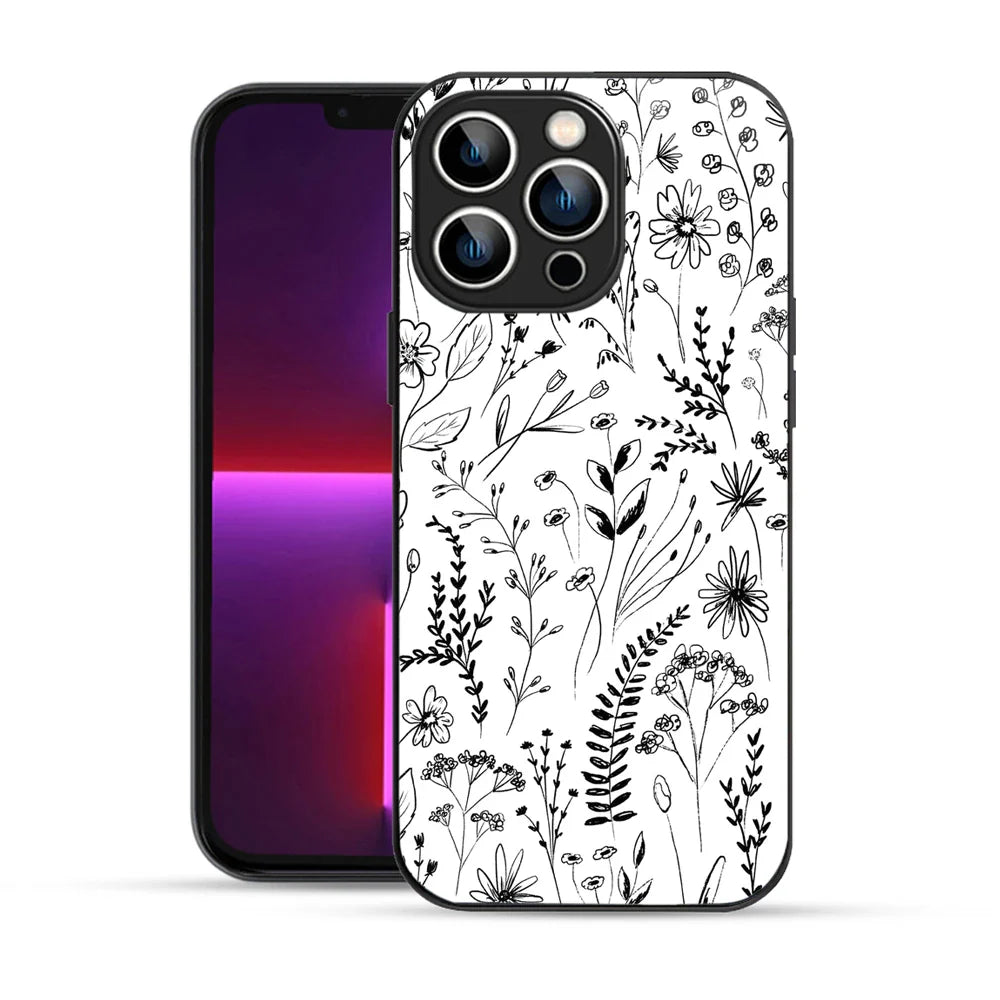 Bornstud Monochrome FloralPrinted Case for iPhone 13 Pro Max
