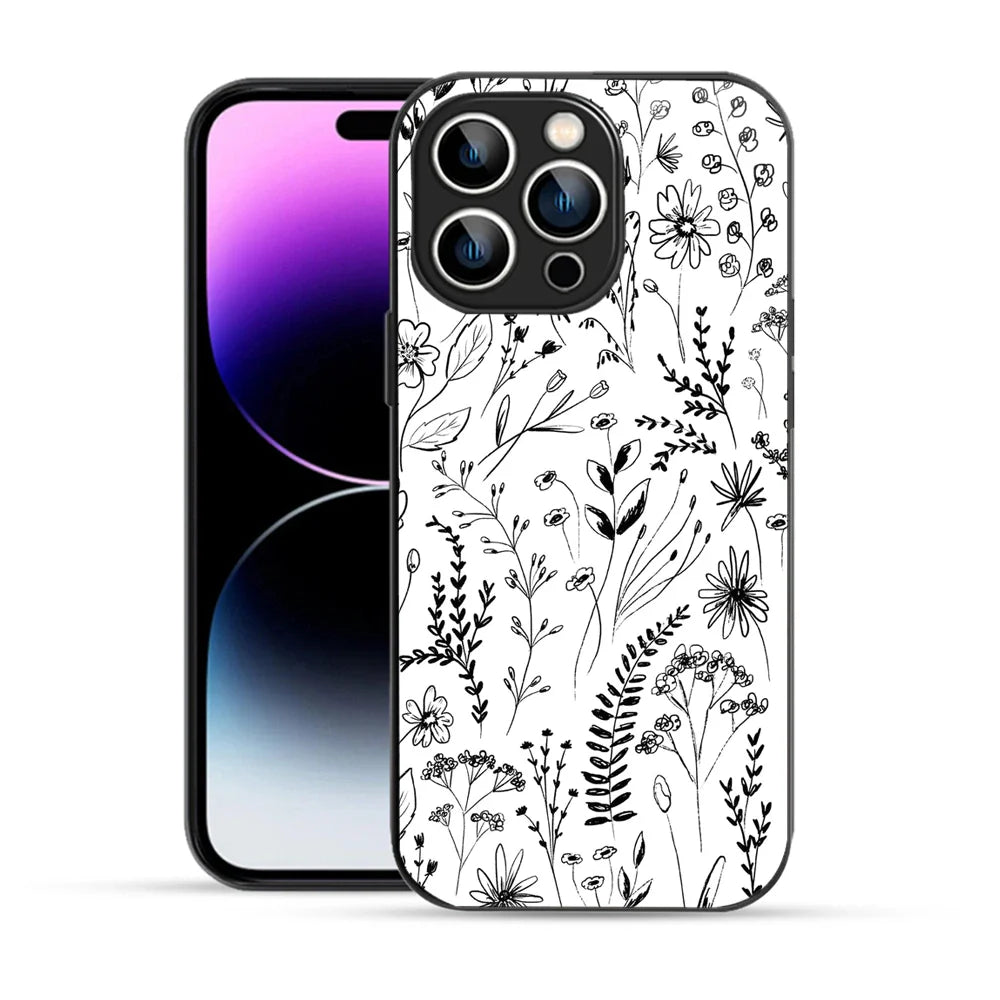 Bornstud Monochrome FloralPrinted Case for iPhone 14 Pro Max