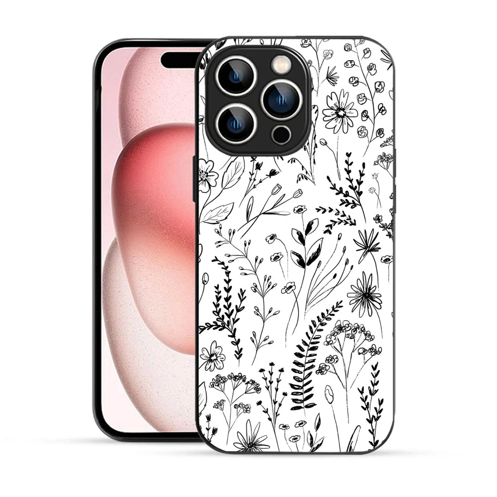 Bornstud Monochrome FloralPrinted Case for iPhone 15 Pro