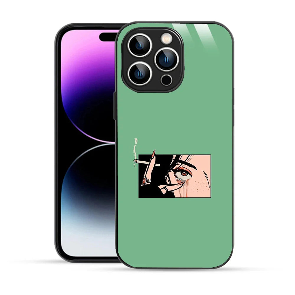 Bornstud Smoking girl Printed Case for iPhone 14 Pro green
