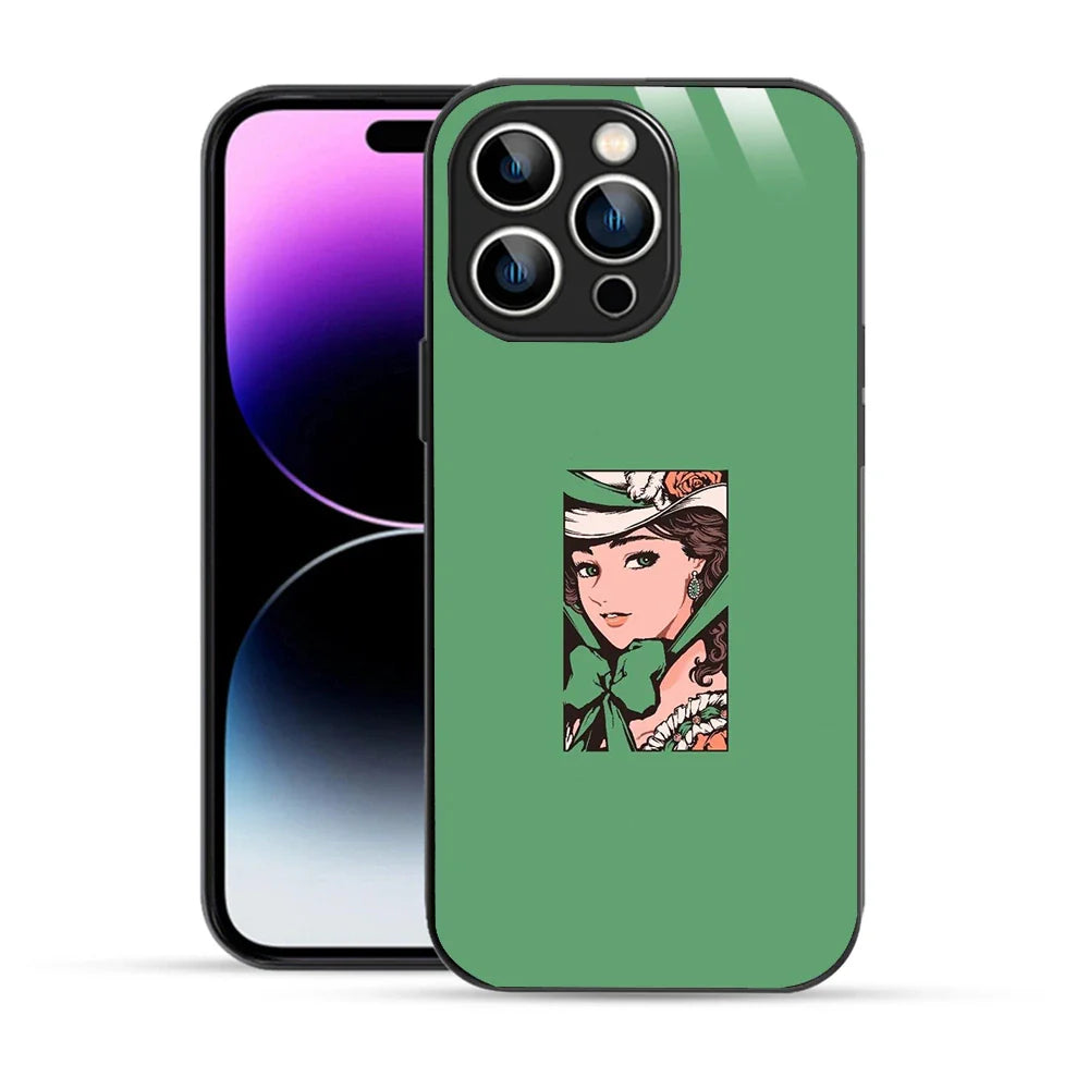 Bornstud Vintage Lady Printed Case for iPhone 14 Pro green