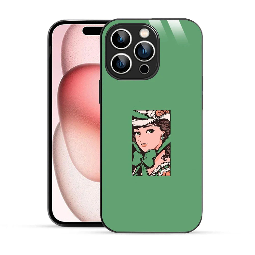 Bornstud Vintage Lady Printed Case for iPhone 15 Pro green