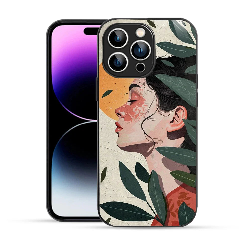 Bornstud Botanical Art Printed Case for iPhone 14 Pro Green & Beige