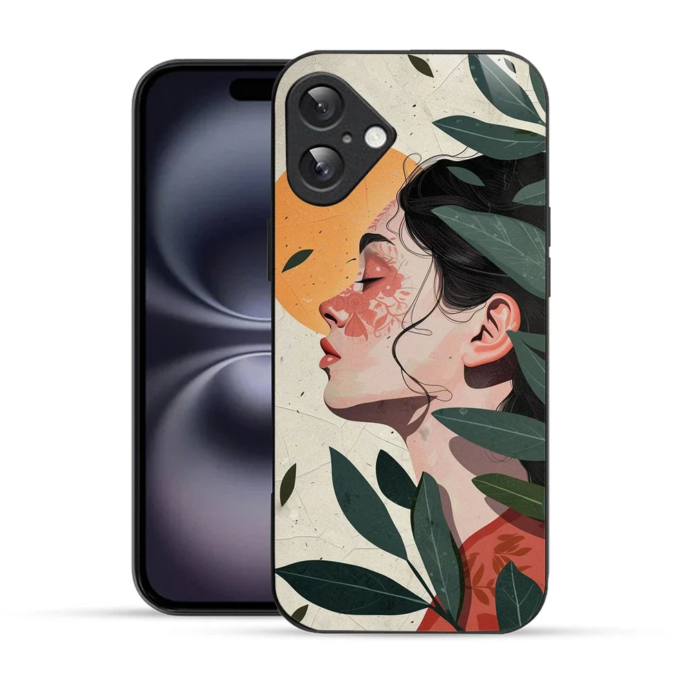 Bornstud Botanical Art Printed Case for iPhone 16 Green & Beige