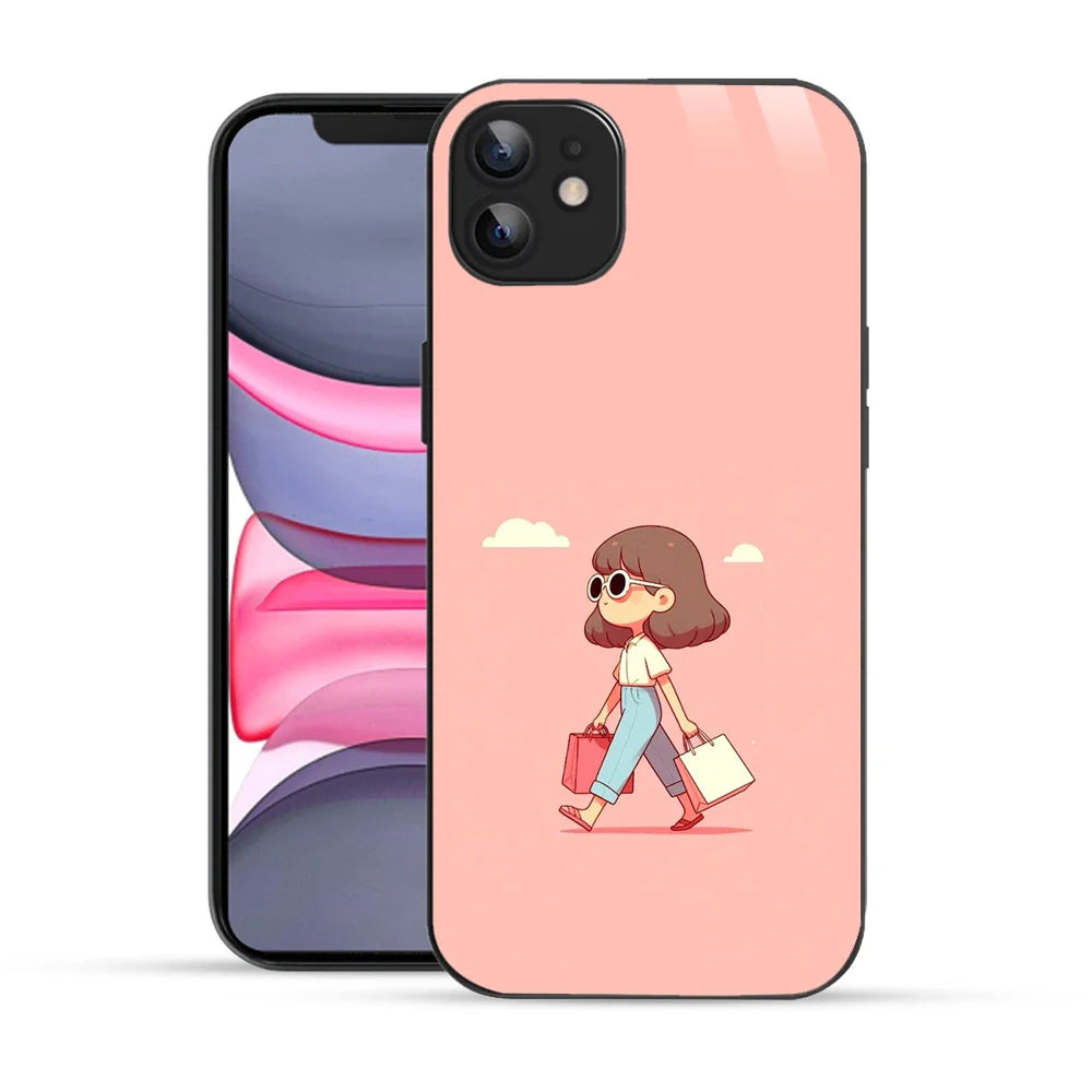 Bornstud Shopping Girl Printed Case for iPhone 12 Pink