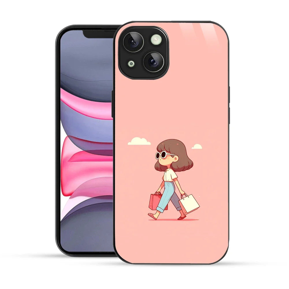 Bornstud Shopping Girl Printed Case for iPhone 14 Plus Pink