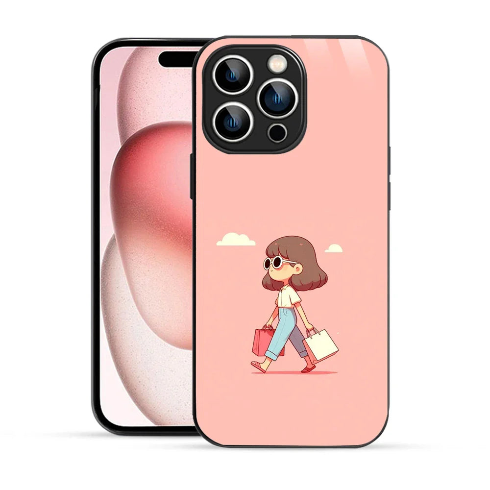 Bornstud Shopping Girl Printed Case for iPhone 15 Pro Max Pink