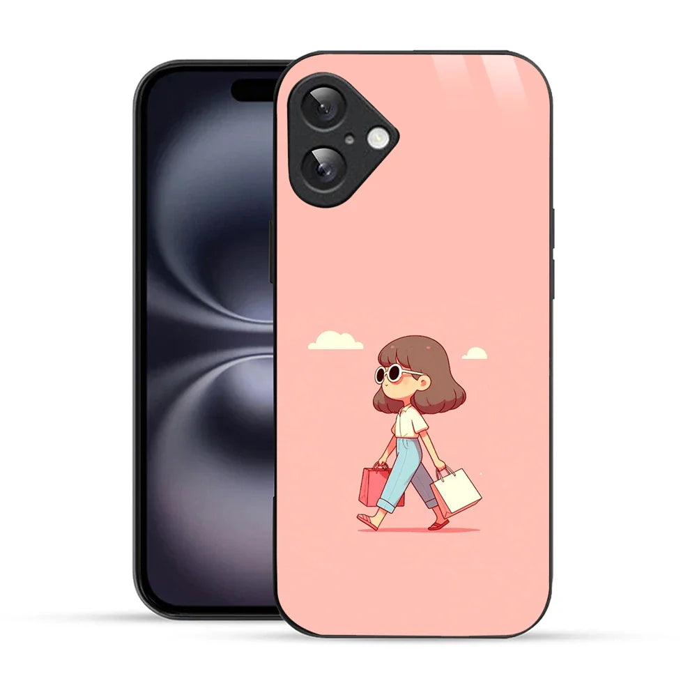 Bornstud Shopping Girl Printed Case for iPhone 16 Pink